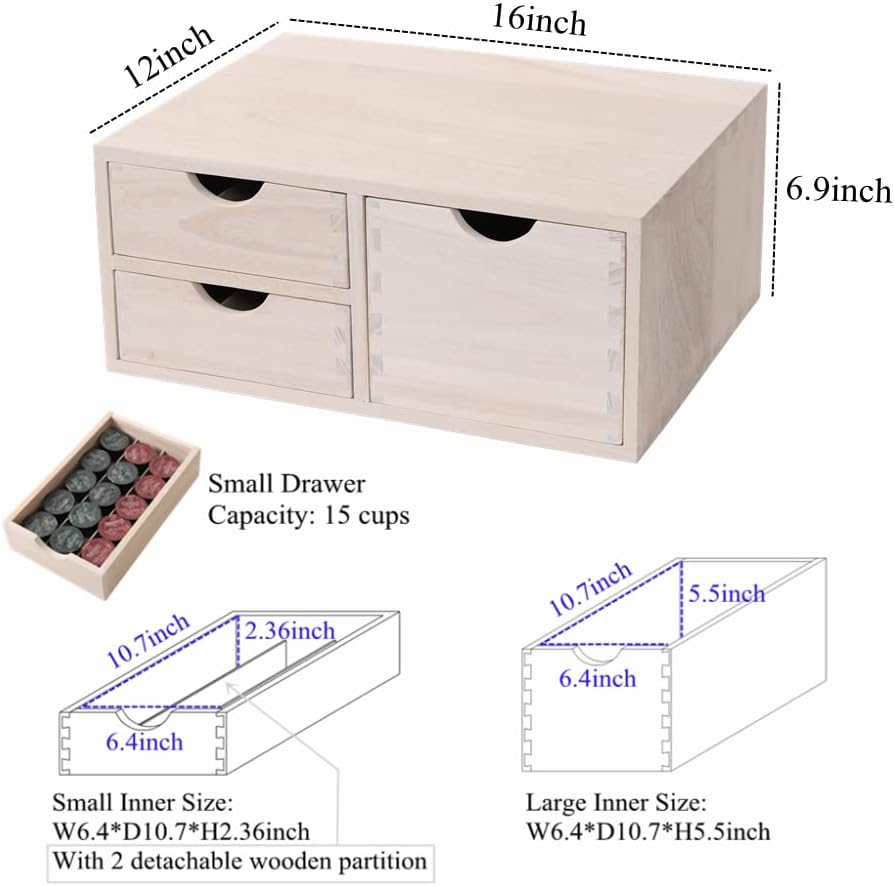 Kitchen Storage Organizer with 3 Drawers for Coffee Brew K Cup/Coffee Pod Holder - Office Organization Drawer for Desk, Multi-Purpose Mini Wood Cabinet Countertop Stand Shelf CF2D3C White