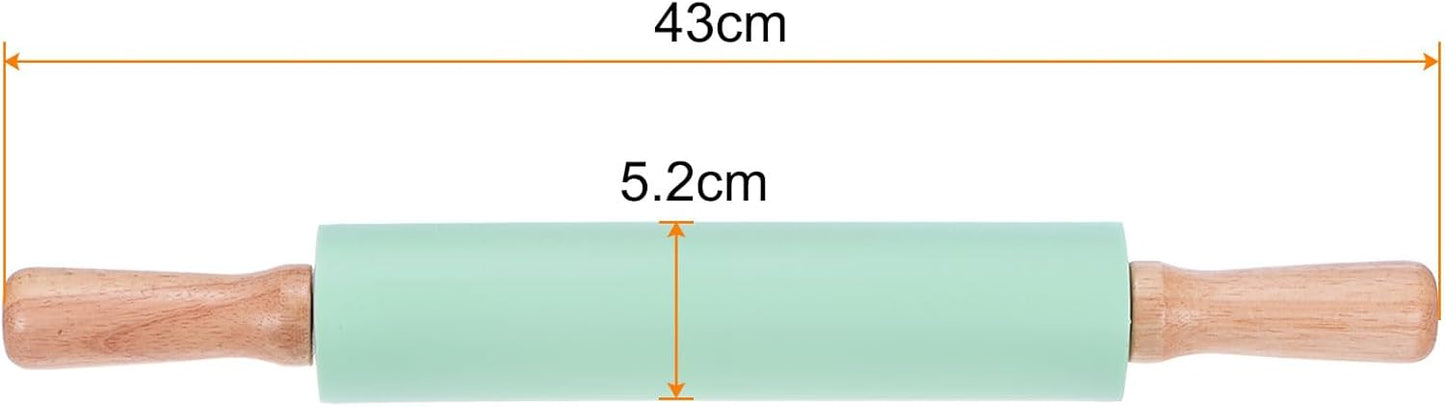 HARFINGTON Silicone Rolling Pins for Baking 16.93 Inch Non-Stick Silicone Surface Wooden Handle Rolling Pin Small Roller Playdough Rolling Pins for Fondant Kitchen Dough Pizza, Green