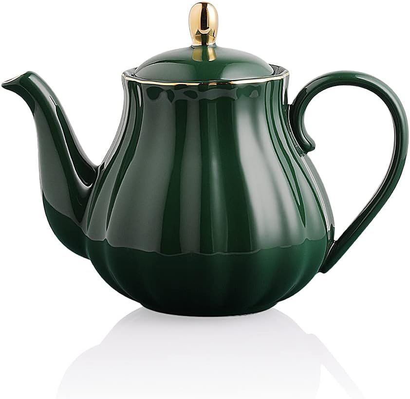 Sweejar Royal Teapot, Ceramic Tea Pot with Removable Stainless Steel Infuser, Blooming & Loose Leaf Teapot - 28 Ounce(Jade)