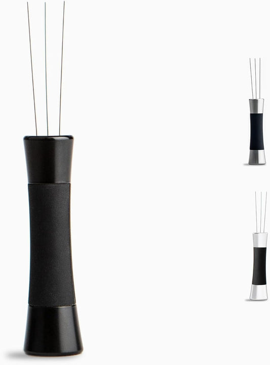Crema Coffee Products Weiss Distribution Technique (WDT) Tool | Even Coffee Ground Distribution for Better Extraction | Stainless Steel with Silicone Grip | Includes 6 Pins & Storage Vault | Black