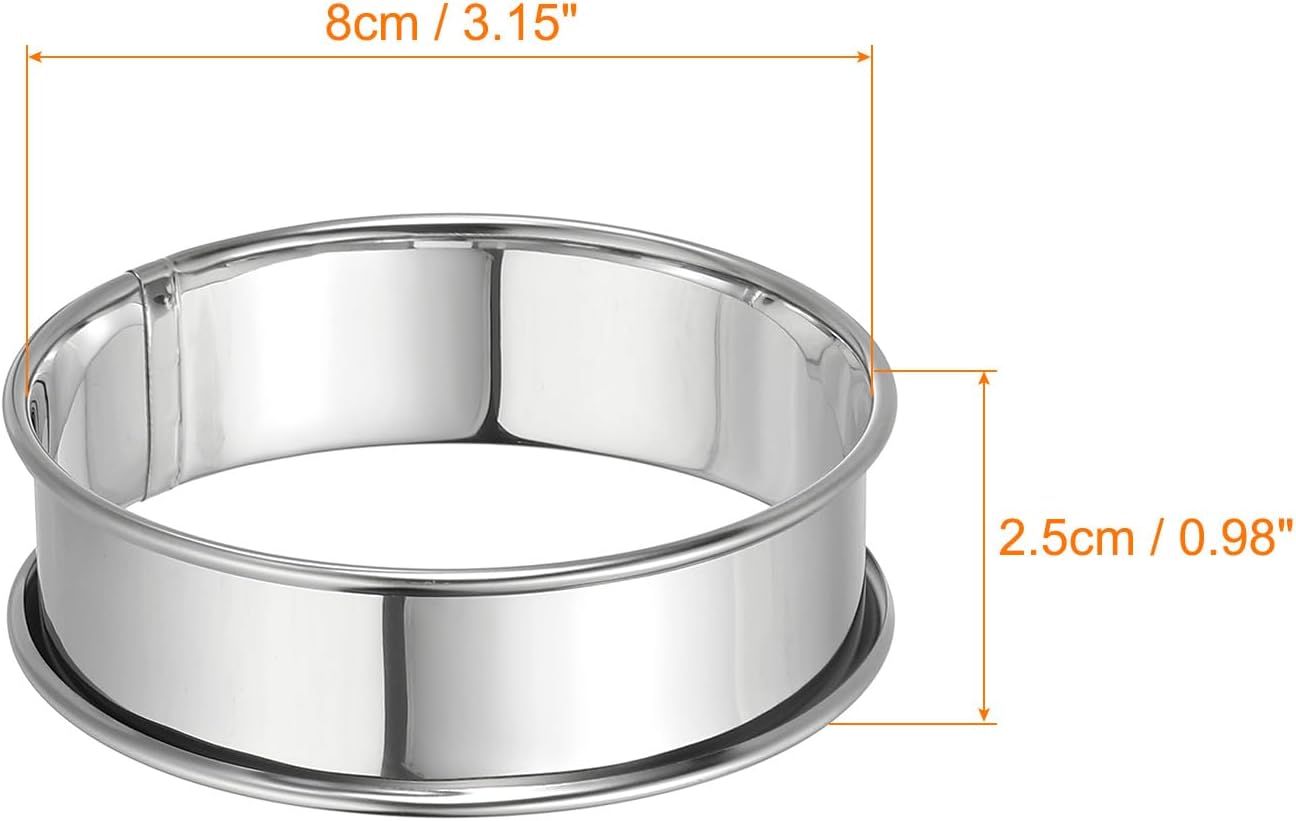 HARFINGTON 8pcs Crumpet Rings 3.15" Nonstick Round Cake Ring Stainless Steel Double Rolled English Pastry Rings for Kitchen Baking Crumpet Dessert, Silver