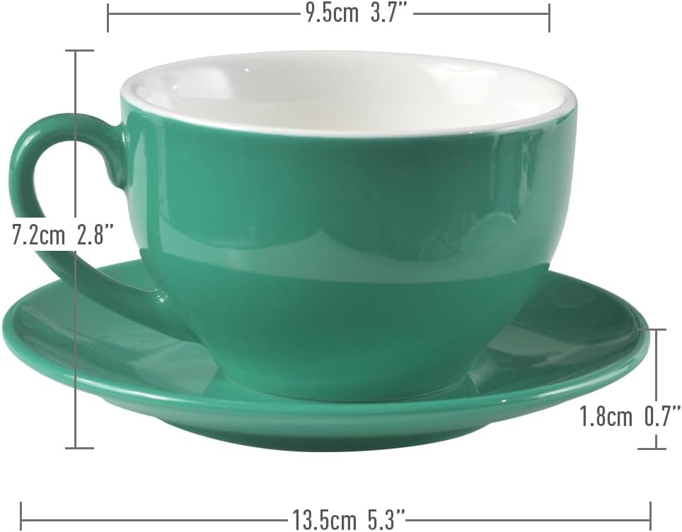 Porcelain Coffee Cup with Saucer 220ml/7.3oz for Cappuccino, Latte, and Tea, Cyan