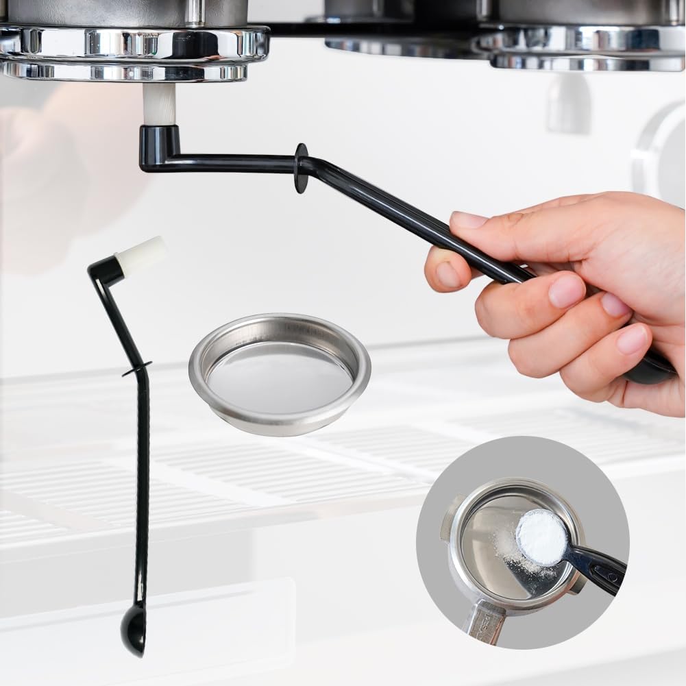 watchget Coffee Machine Cleaning Set,1Piece Coffee Machine Brush with Spoon and 1 Piece 58mm Stainless Steel Backflush Insert, Metal Blind Filter for Espresso Machine