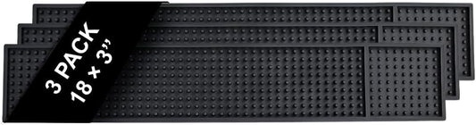 Bar Mats for Countertop by ProTensils - 18" x 3" Bar Rail Mat, Black Rubber Bar Mats for Bartending, Bar Service Drip Mat, Home Bar, Coffee Bar Mat Spill Matt (3 Pack)