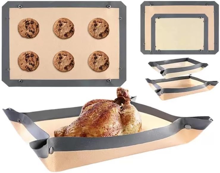 2 Pcs Silicone Fiber Baking Mat with Buckle,Corner Clip for Leak Proof Baking Pan or Unclip for Flat Baking Sheet Liner, Oven Liner (30X21cm,42x29.5cm) BPA-Free and Non-Stick