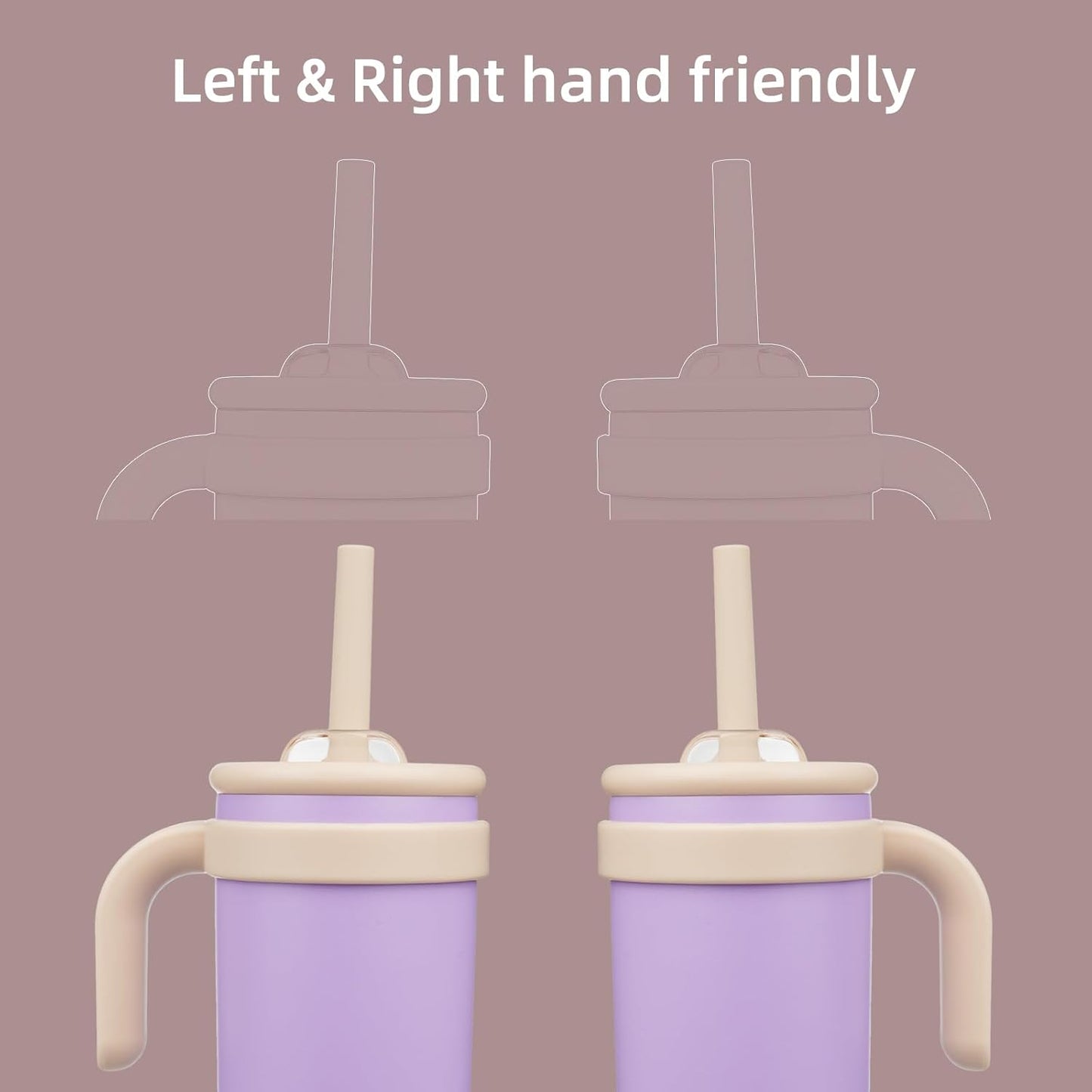 18 oz Tumbler with Side Handle, Insulated Water Bottle with Straw and 2 in 1 Lid, Stainless Steel Cup Travel Coffee Mug for Sports Office Gym,Purple