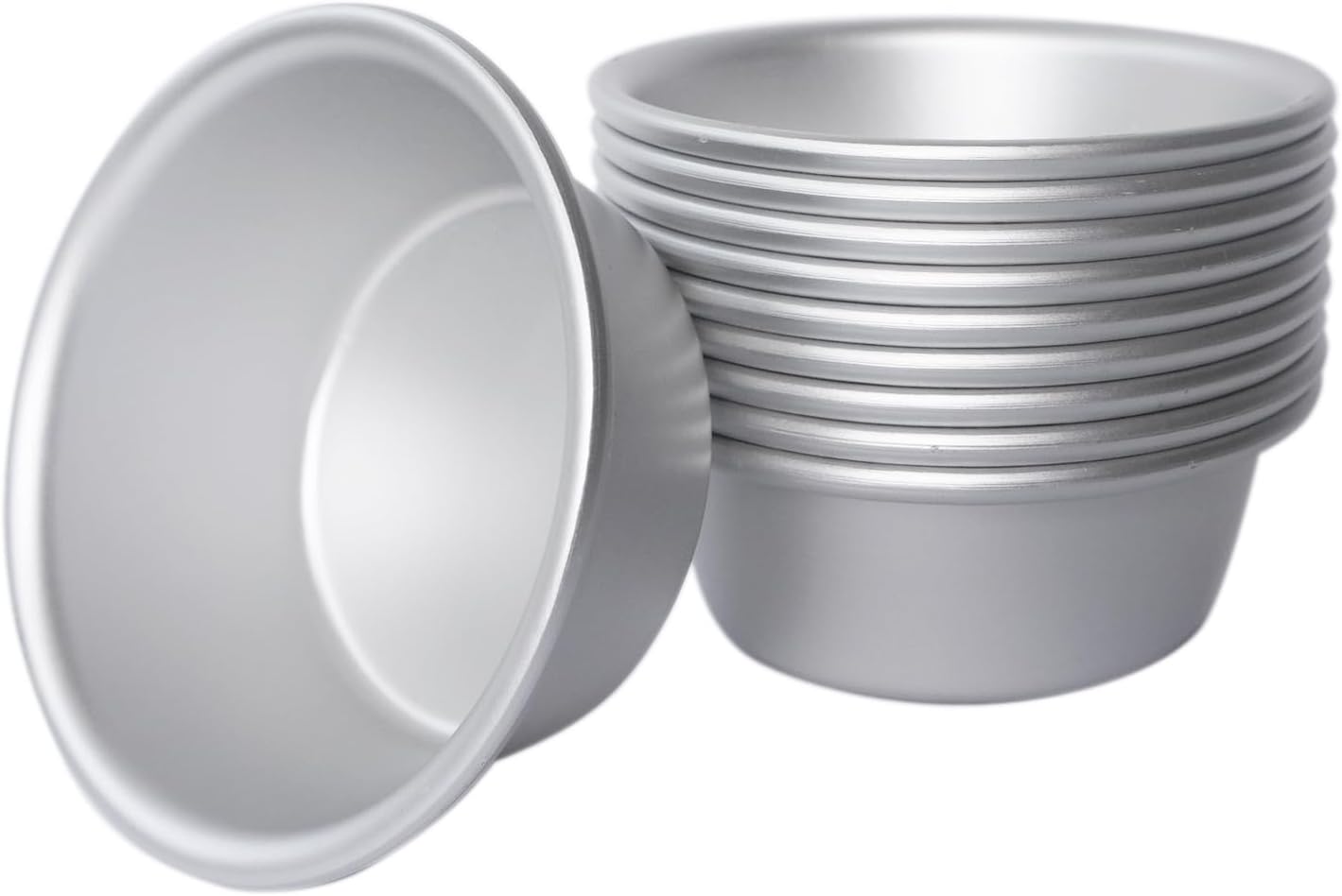 Aluminum Alloy Tart Pan, 3 Inch Cute Flan Mold, 10 Pieces Egg Tart Molds for Baking Pastel de Nata, Pie, Tartlet, Popover - Silver Tin