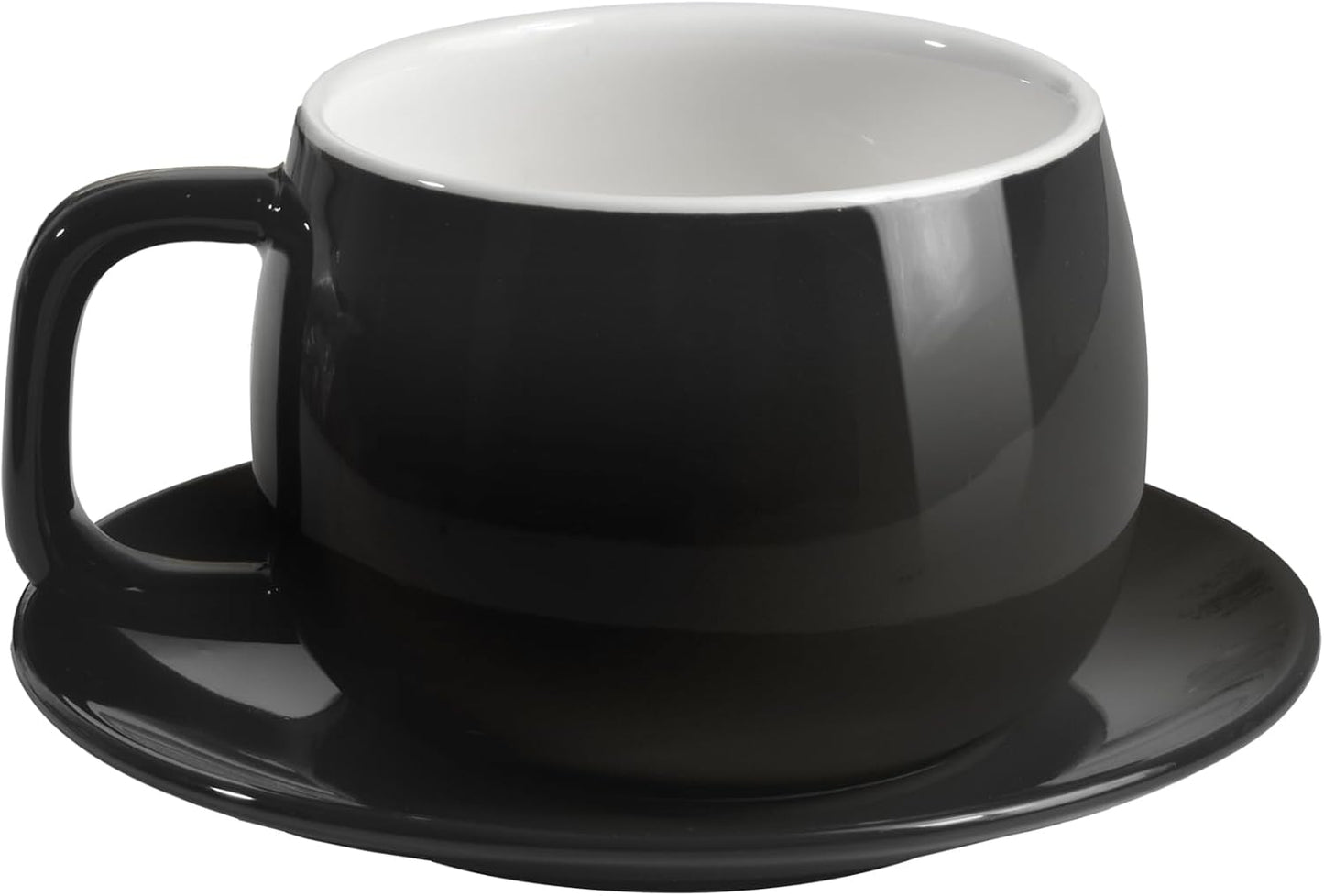 Porcelain Coffee Cup with Saucer 270ml/9oz, Minimalist Design, Perfect for Latte, Cappuccino, and Tea, Black