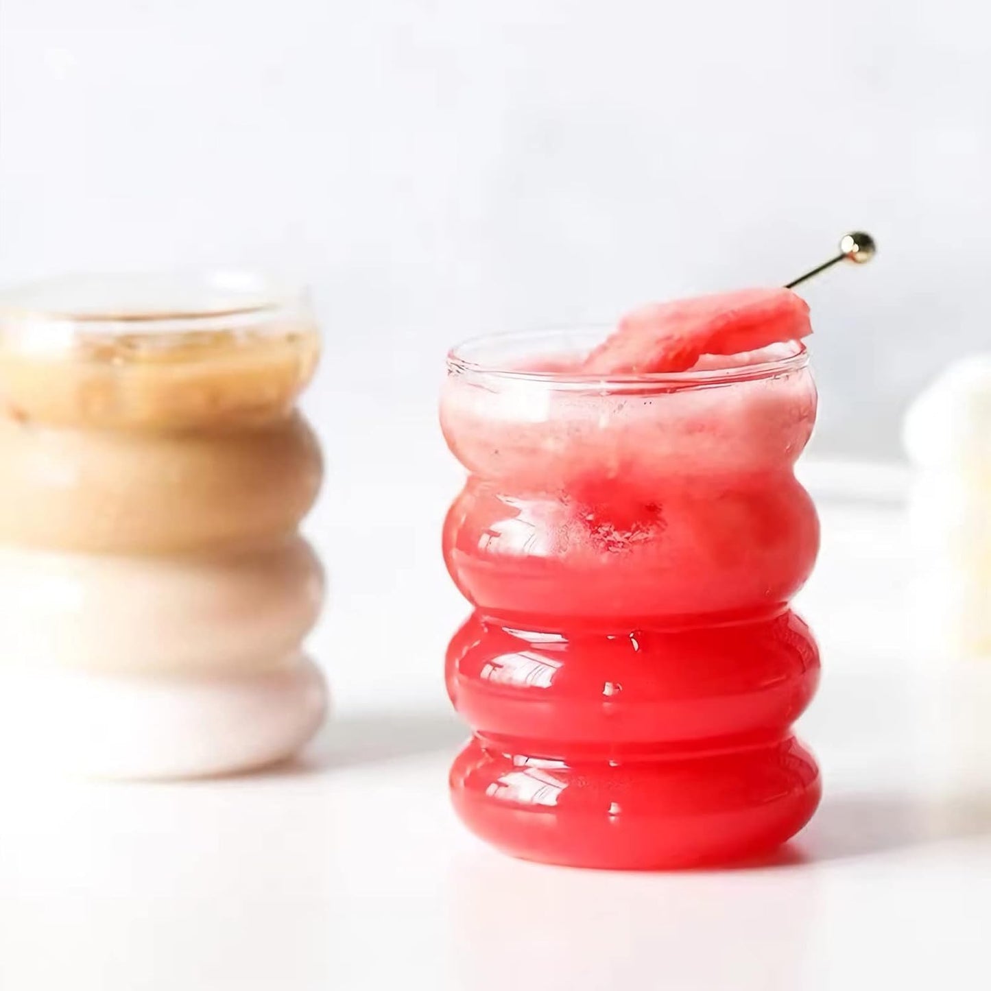 4 Pcs Iced Coffee Glasses with Glass Straws 14oz Thick Drinking Glass Cup Set,Iced Latte Glasses,Cocktail Glasses,Beer Glasses,Ideal for Water,Soda,Tea,Gift - with Cleaning Brushe