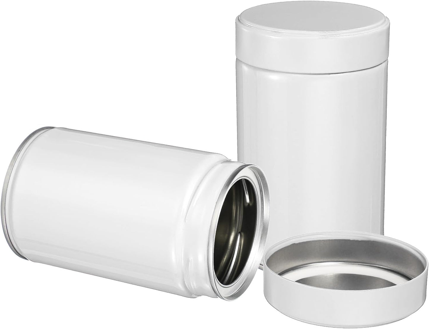 uxcell 2Pcs Round Tea Canisters, 5" x 3" Airtight Metal Tea Containers for Loose Tea, Coffee Beans, Spices - Durable, Compact, and Stylish Storage Tea Tin (White)