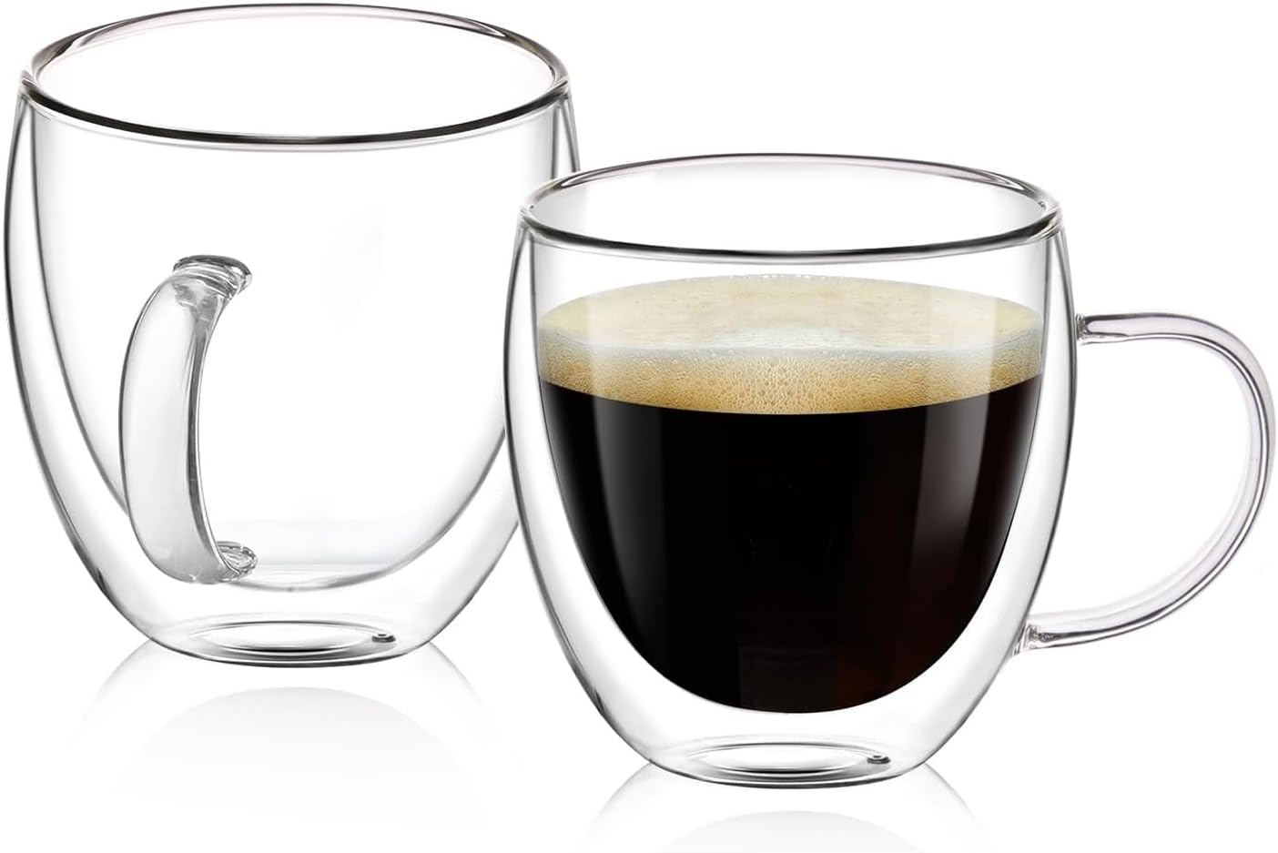 OJA Espresso Cups Set of 2, Hand Blown 5OZ Double Wall Glass Mugs with Handle Perfect for Cappuccino, Latte, Tea, Clear Glass Espresso Shot Cups Suitable for Coffee Machine