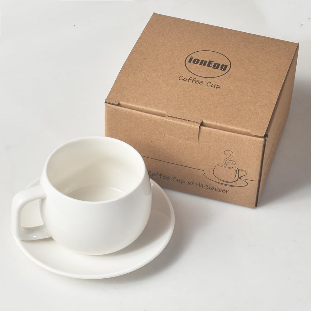 Porcelain Coffee Cup with Saucer 270ml/9oz, Minimalist Design, Perfect for Latte, Cappuccino, and Tea, White