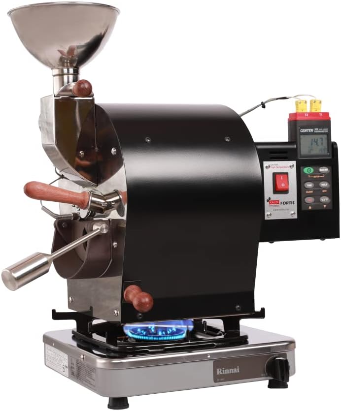 Kaldi Fortis Coffee Roaster with Accessories, 600g Batch, Gas burner is required. (Semi-Convective Type, Dual Data Logger Thermometer)