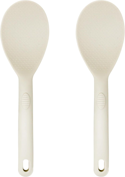 Silicone Rice Paddle Set – 2-Piece Set of Spoon Spatulas for Non-Stick Cookware – Kitchen Tools and Accessories with Comfortable Handles, Heat-Resistant Utensils for Cooking and Baking – Cream