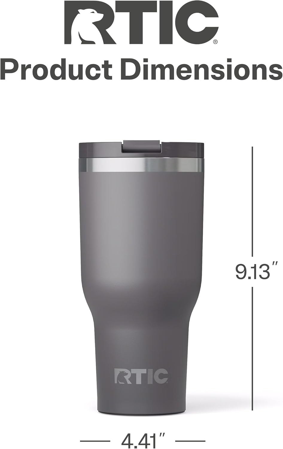 RTIC 40oz Essential Tumbler with Lid, Insulated, Stainless Steel, Metal, Double Wall Vacuum-Insulation, Ceramic Lined, Travel Cup for Iced Coffee, Tea, Hot and Cold Drink, Graphite