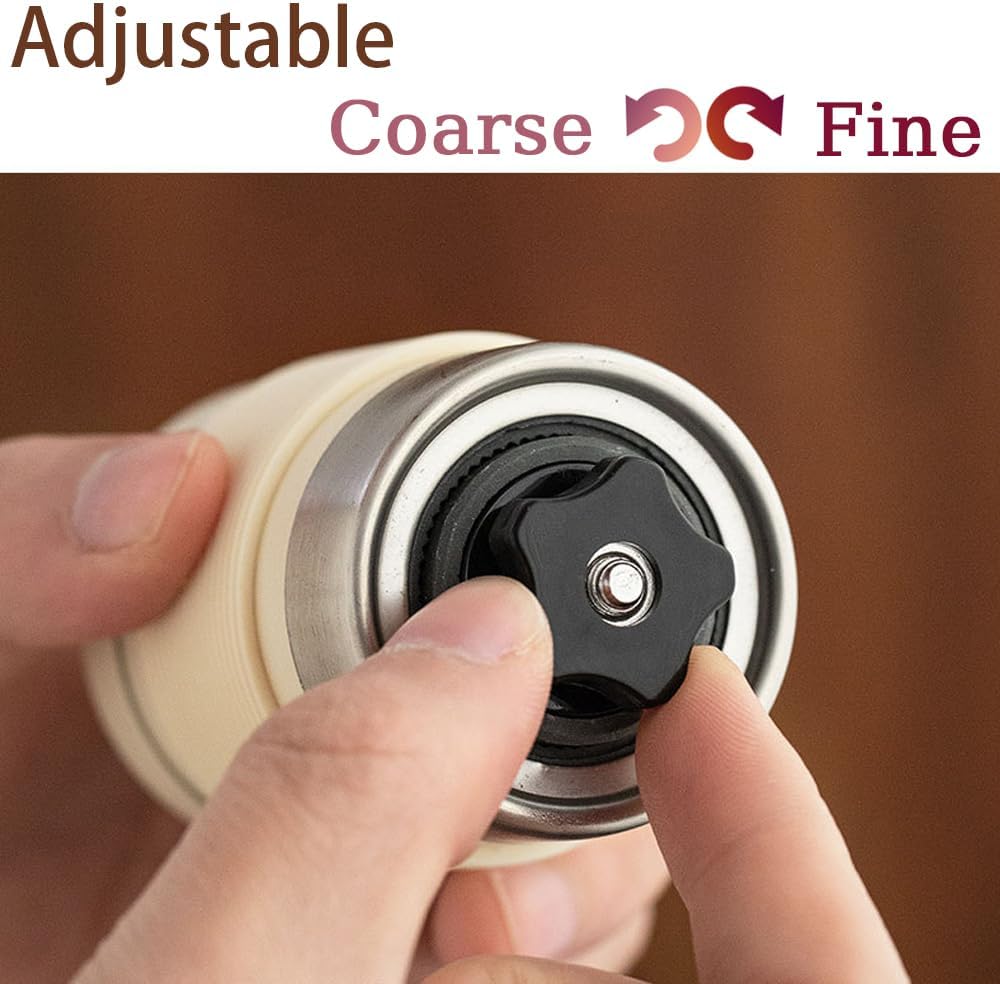 Mini Manual Coffee Bean Grinder for Travel Camping, Hand Held Espresso Burr Ceramic Coarseness White 304 Stainless Steel Small Mill Kit for Home Use with Portable Storage Pouch Brush Spoon