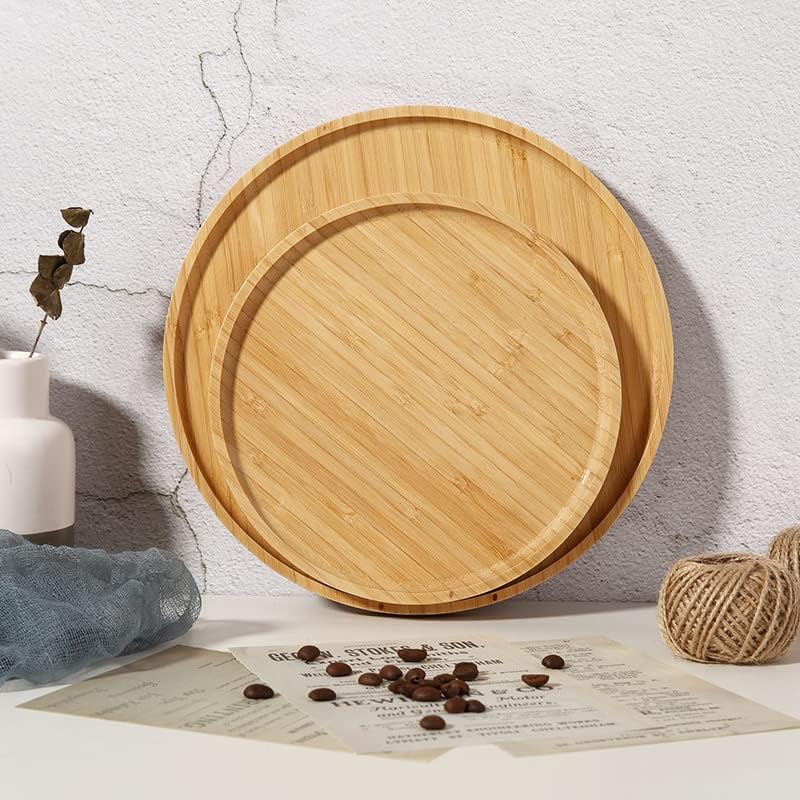 Round Bamboo Tray, Wood Serving Tray, Wooden Platter, Wood Charcuterie Board, Decorative Tray for Coffee Table,13.8 inch