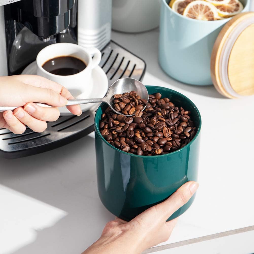 Sweejar Kitchen Canisters Ceramic Food Storage Jar, Stackable Containers with Airtight Seal Wooden Lid for Serving Coffee Bean, Flour, Tea, Spice and More - 39 Fl Oz (Jade)