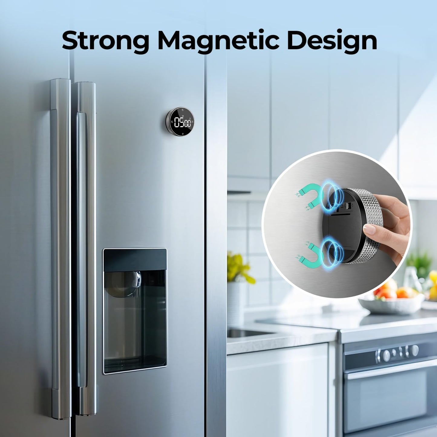 Rechargeable Magnetic Kitchen Timer for Cooking, Building 800mAh Battery Large Display Digital Countdown Countup Timer, 3 Preset 5/15/25 Mins Loud Alarm for Baking Grilling Studying - Silver