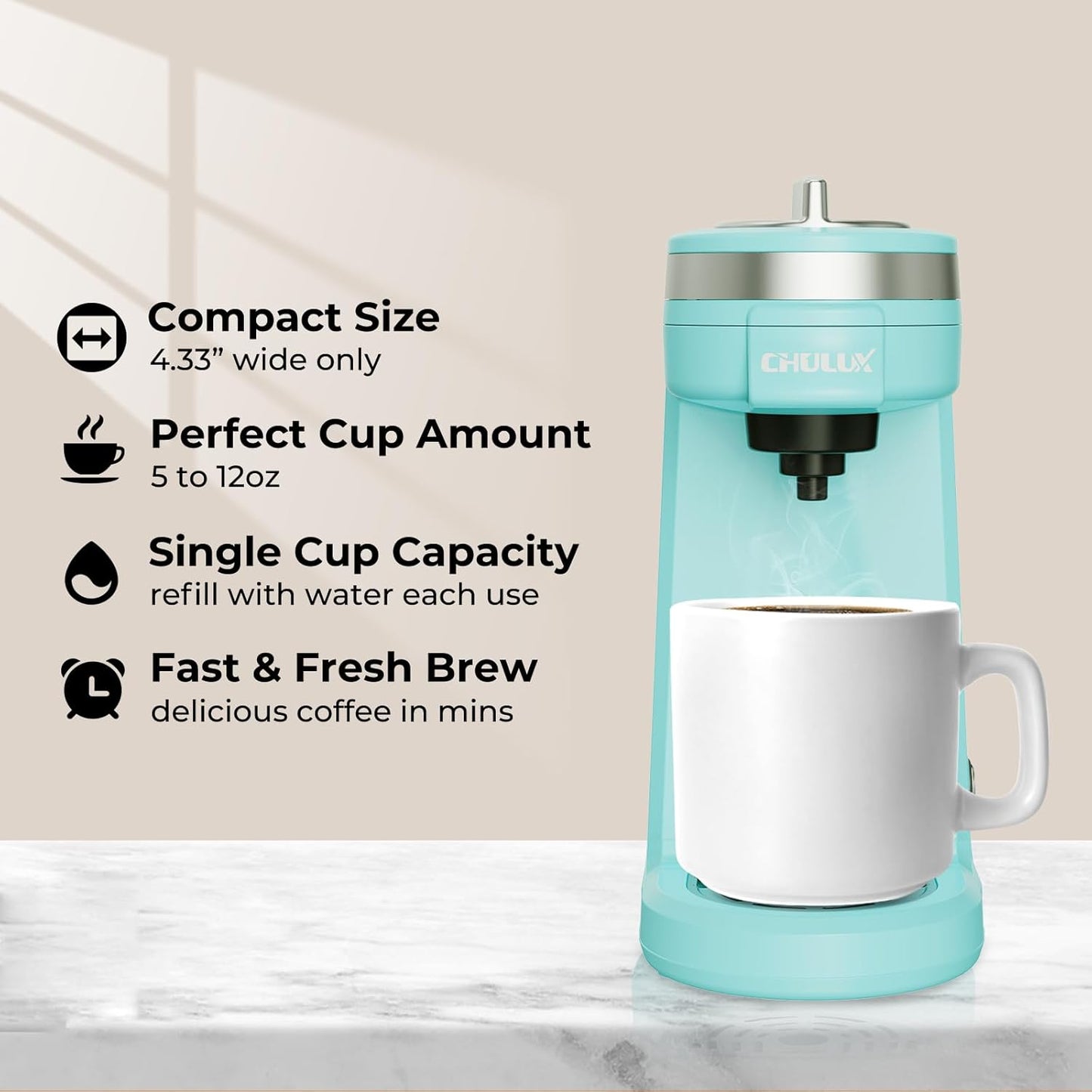 CHULUX Mini Coffee Maker for K Capsule, Single Serve Coffee Maker for One Cup Americano, Lightweight Pod Coffee Machine, Aqua
