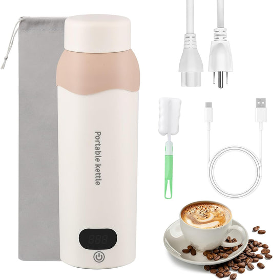 Travel Electric Kettle 304 Stainless Steel Portable Water Heater 450ml Plug in Small Water Boiler with Storage Bag