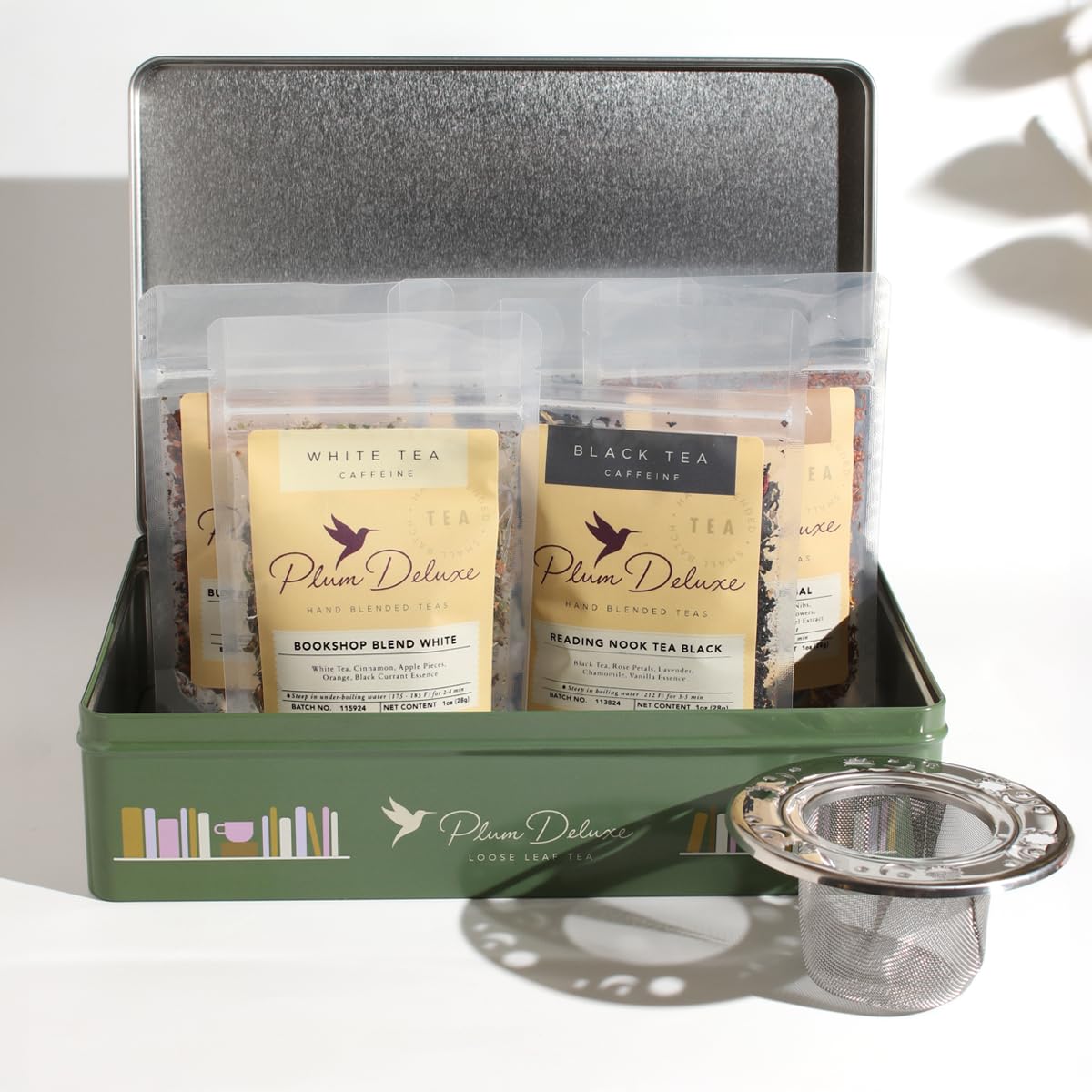 iterary Tea Collection Assorted Tea Gift Set - Hand-Crafted Loose Leaf Teas, Presentation Gift Box with Loose Leaf Steeper Included - Mixed Caffeine - 5 Unique and Flavorful Teas, 75+ Cups