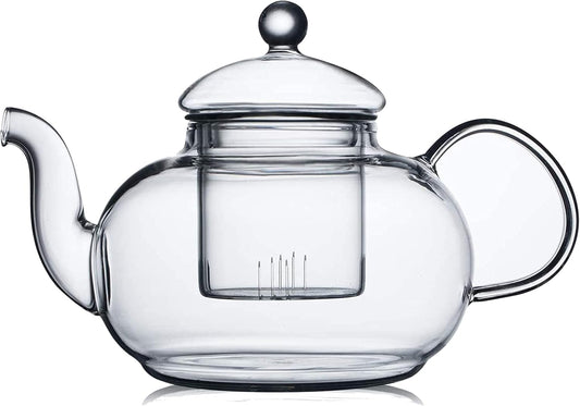 CNGLASS Glass Teapot Stovetop Safe,Clear Teapot with Removable Infuser 20.3 oz,Loose Leaf and Blooming Tea Maker