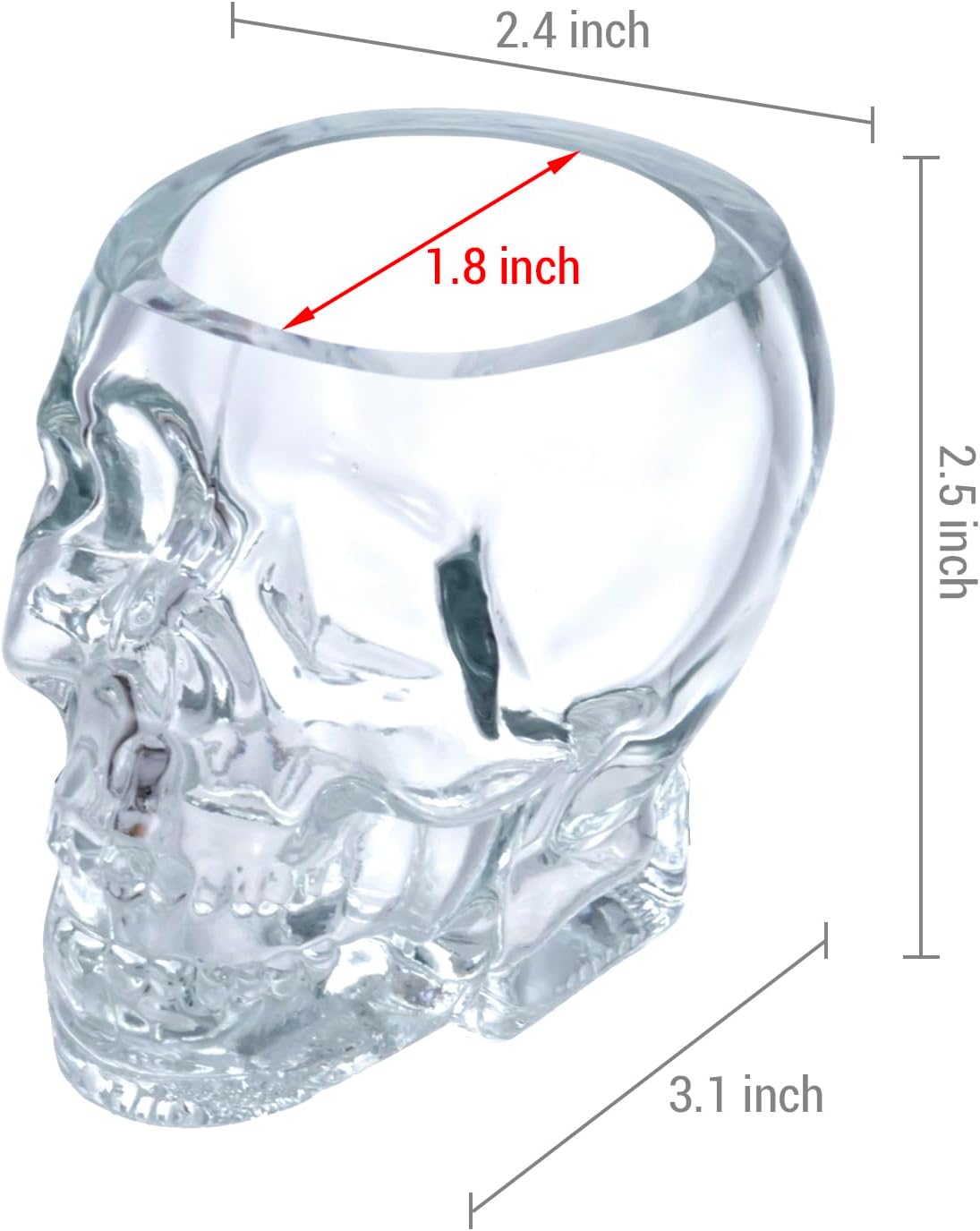 MyGift Set of 6 Skull Shot Glasses – 2.8 oz Clear Glass Novelty Drinkware for Halloween Parties, Cocktail Bars & Home Decor – Spooky 3D Skull Design