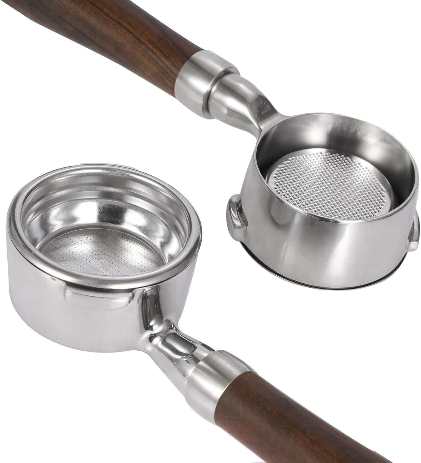 58mm Bottomless Portafilter with Double Shot Filter Basket & Wood Handle for Gaggia Classic, Espresso Pure, Color, Dose, Evolution, Baby Twin and More Semi-Automatic Espresso Machine