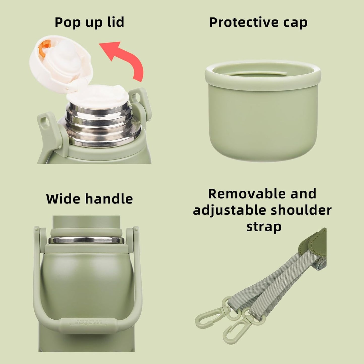 BJPKPK 27oz Insulated Thermos Water Bottle with Lid and Carry Handle BPA Free Stainless Steel Water Bottles for School,Army Green