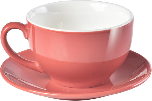 Porcelain Coffee Cup with Saucer 220ml/7.3oz for Cappuccino, Latte, and Tea, Pink