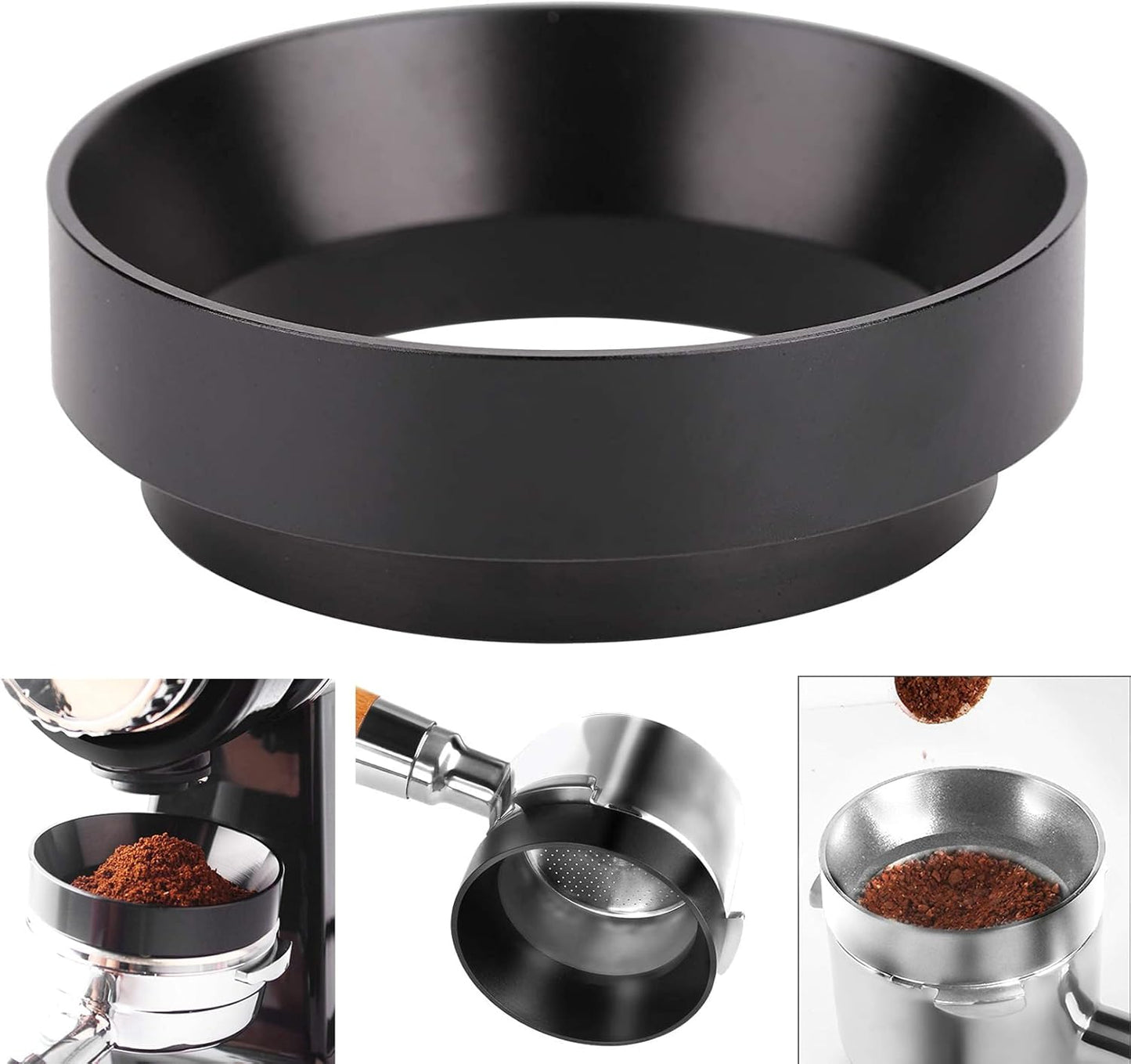 1pc Espresso Dosing Funnel 51/53/58mm Coffee Dosing Ring Aluminum Espresso Distribution Coffee Tool For Home Coffee Bar Shop College Dorm Room Apartment Essential Coffee Accessories (58mm, Black)