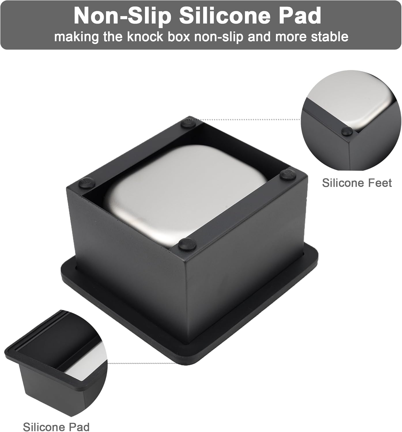 Espresso Knock Box, Coffee Knock Box for Espresso Grounds Disposal, Large Capacity, Equipped with Noise, Reduction Rubber Ring & Steel Holder, Ideal Tool for Espresso Machines, Black (Small)