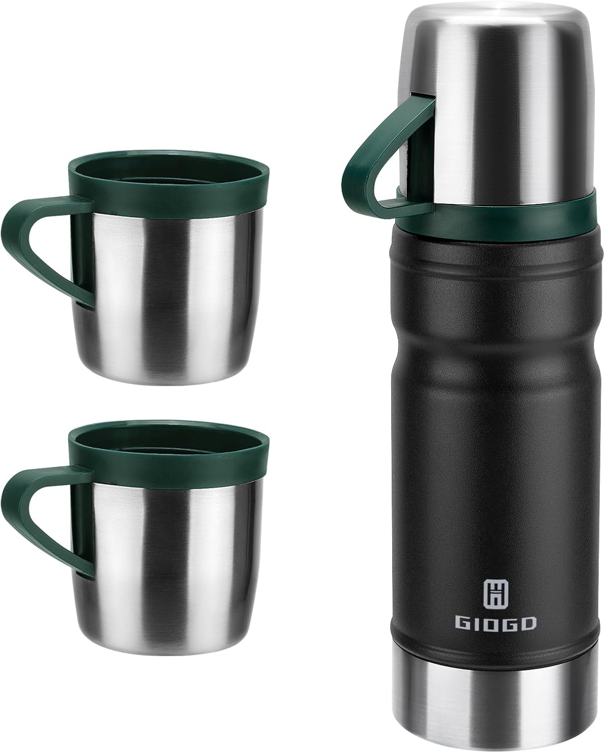 Vacuum Insulated Water Bottle Thermo Water Flask with Cup 680ml/23oz Stainless Steel Thermal Water Bottles Thermo for Hot and Cold Drinks Coffee Water(Black,Set)