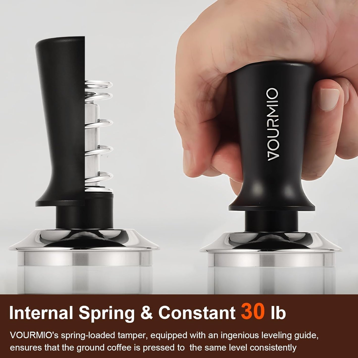 53mm Espresso Tamper - Calibrated Coffee Tamper with Spring Loaded 30lb Pressure, Tamper Tool Espresso with Flat Stainless Steel Base, Black