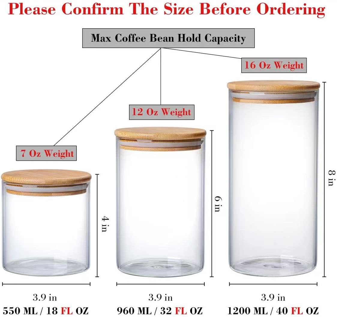 MOLFUJ 1200 ML / 40 FL Oz Glass Storage Container with Wood Lid, Stackable Clear Decorative Organizer Bottle Canister Pantry Jar with Air Tight Wooden Lid for Food, Coffee, Candy, Sugar, Salt, Tea