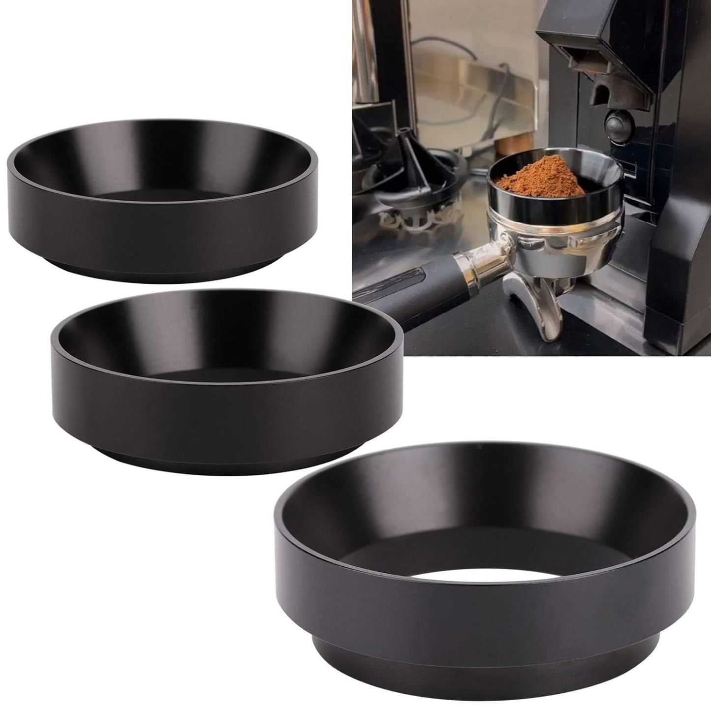 Dosing Rings Aluminum Coffee Powder Dosing Rings Funnel with Magnetic Replacement Coffee Maker Accessory Black(51MM)