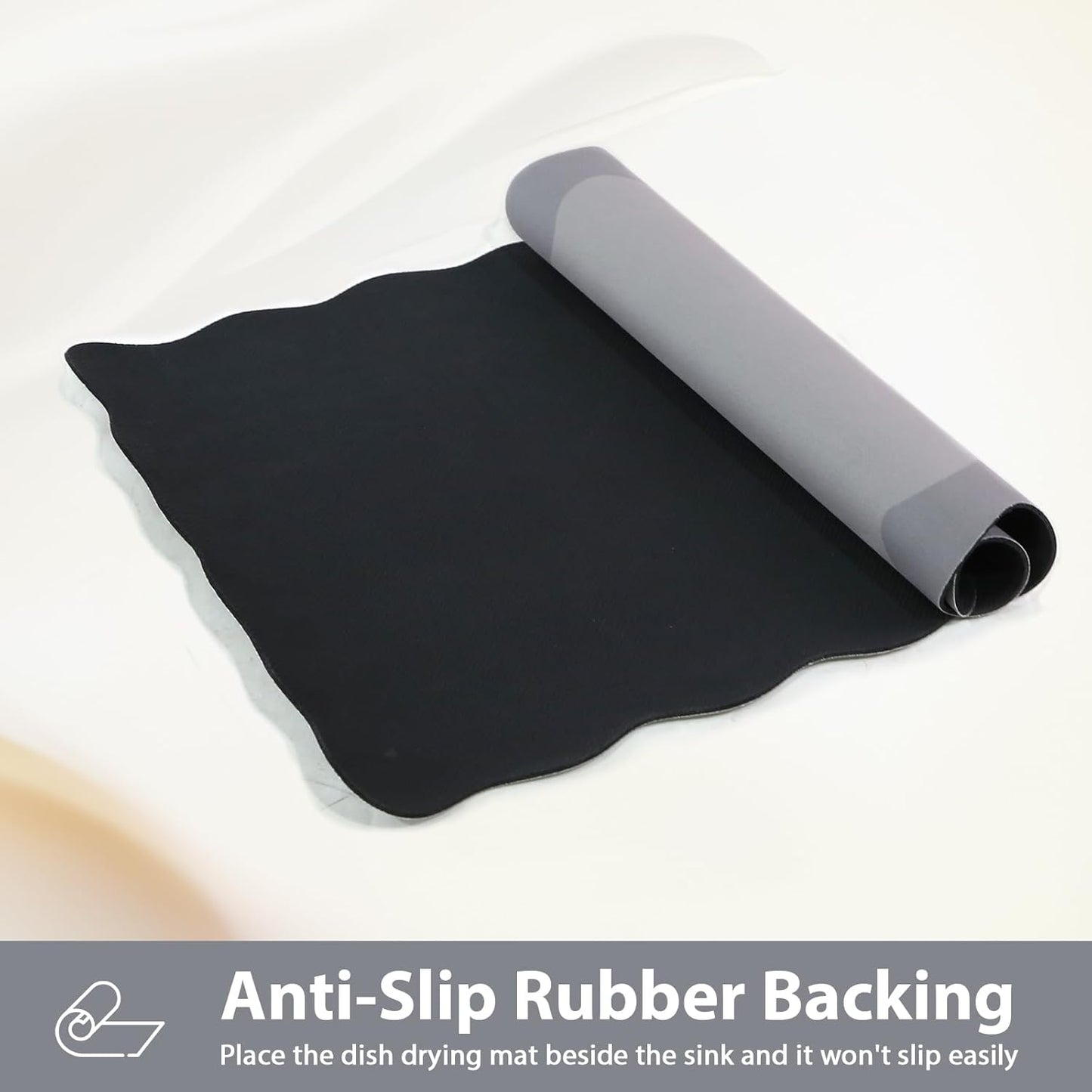 Scalloped Coffee Bar Mat for Countertop, Cute Dish Drying Mats for Kitchen Counter, Diatomite Absorbent Mat for Coffee Station, Kitchen Aesthetic Decor (16"x24", Grey)