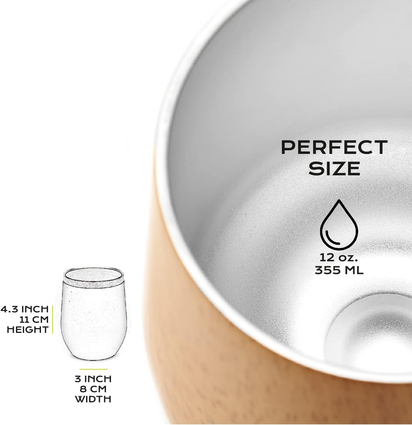 BALIBETOV 5 pcs large Yerba Mate Cup and Bombilla Kit, Includes one 12 oz Yerba Mate Gourd with Lid, Two Bombillas Mate Straw and one cleaning brush | Stainless steel | Double Walled