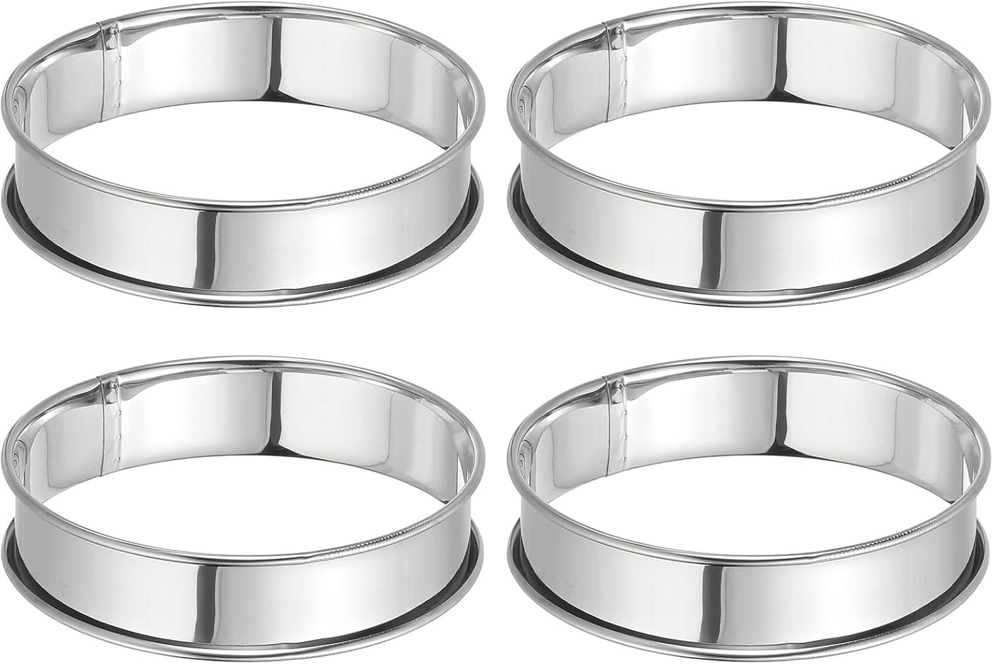 HARFINGTON 4pcs Crumpet Rings 3.94" Nonstick Round Cake Ring Stainless Steel Double Rolled English Pastry Rings for Kitchen Baking Crumpet Dessert, Silver