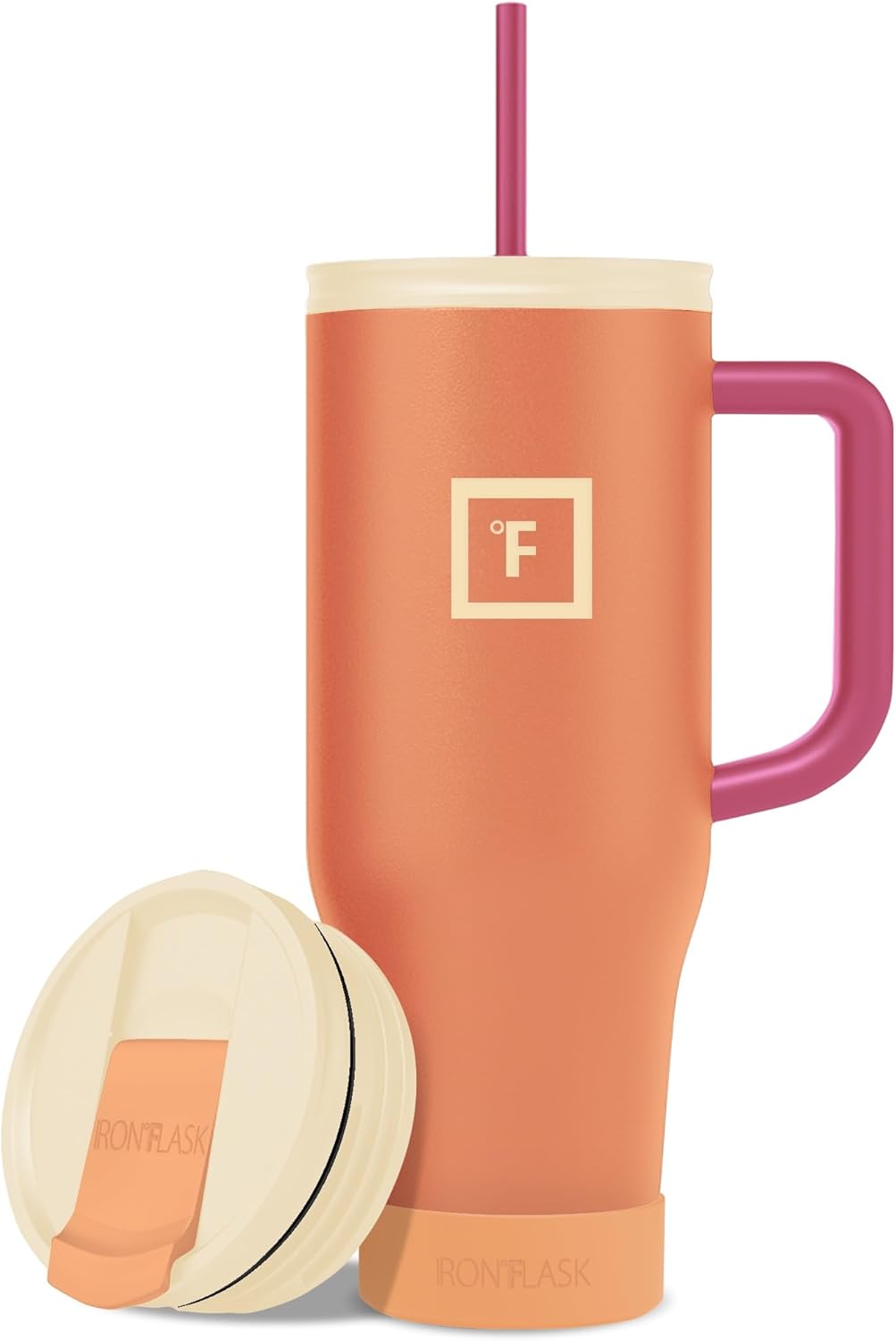 IRON °FLASK Co-Pilot Insulated Mug w/Boot, Straw & Flip Cap Lids - Cup Holder Bottle for Hot, Cold Drink - Leak-Proof - Water, Coffee Portable Travel Mug - Dream Sunset, 40 Oz