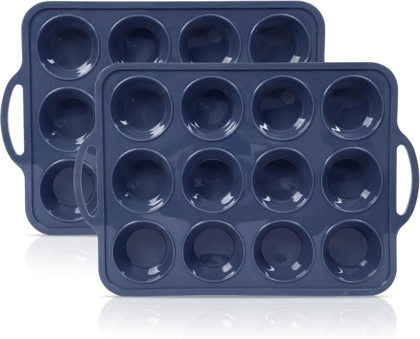 2 pack Silicone Muffin Pan with Metal Frame, Non Stick Silicone Cupcake Pan with Handles Regular 12 Cup, BPA Free Silicon Muffin Tin Tray for baking, egg bites, Cupcake Mold Grey