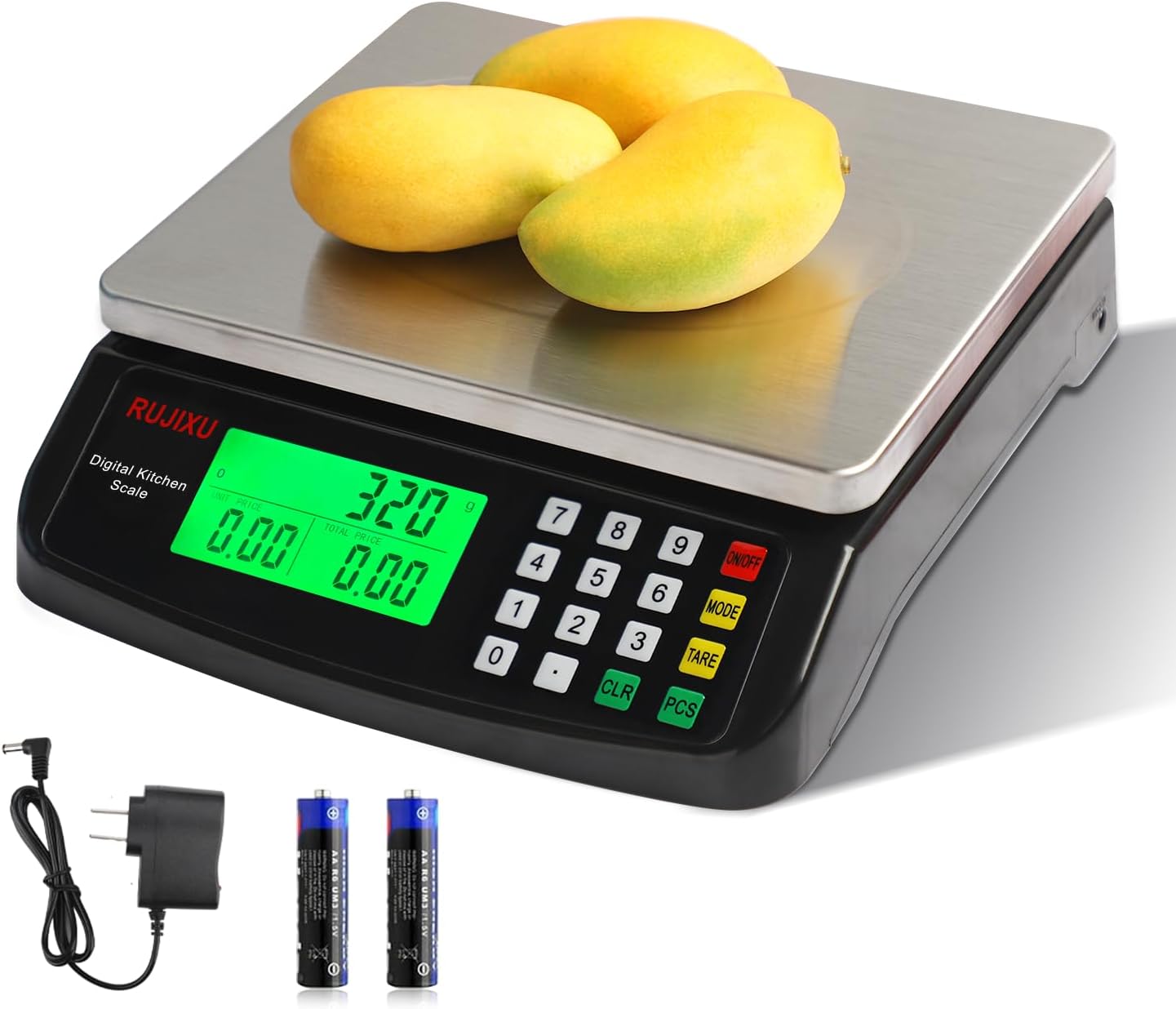 Large Digital Kitchen Scale Black 30kg/66lb Commercial Food Scale Stainless Steel with LCD Display Price Computing Scale for Restaurant Baking Bread Meat Prep Counting Scale for Parts and Coins