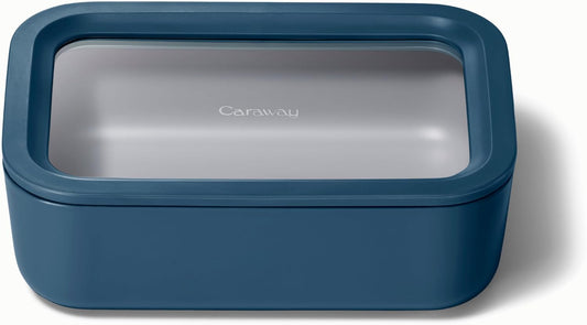 Caraway Glass Food Storage - 6.6 Cup Glass Container - Ceramic Coated Food Container - Non Toxic, Non Stick Lunch Box Container with Glass Lids - Dishwasher, Oven, & Microwave Safe - Navy