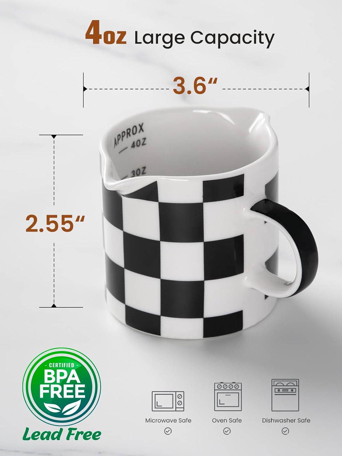 Espresso Cups, 5 OZ Ceramic Double Spouts Cups, Espresso Shot Cup with Handle and Measuring, Small Coffee Mugs Accessories for Espresso Machine Set Suitable for Milk Syrup