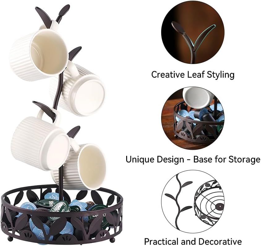 Simcat Mug Holder, Coffee Mugs/Tea Cup Storage Rack Stand, Countertop Mug Tree,Upgraded Stable Mug Stand for Kitchen Counter Cabinet Cafe Black Brow