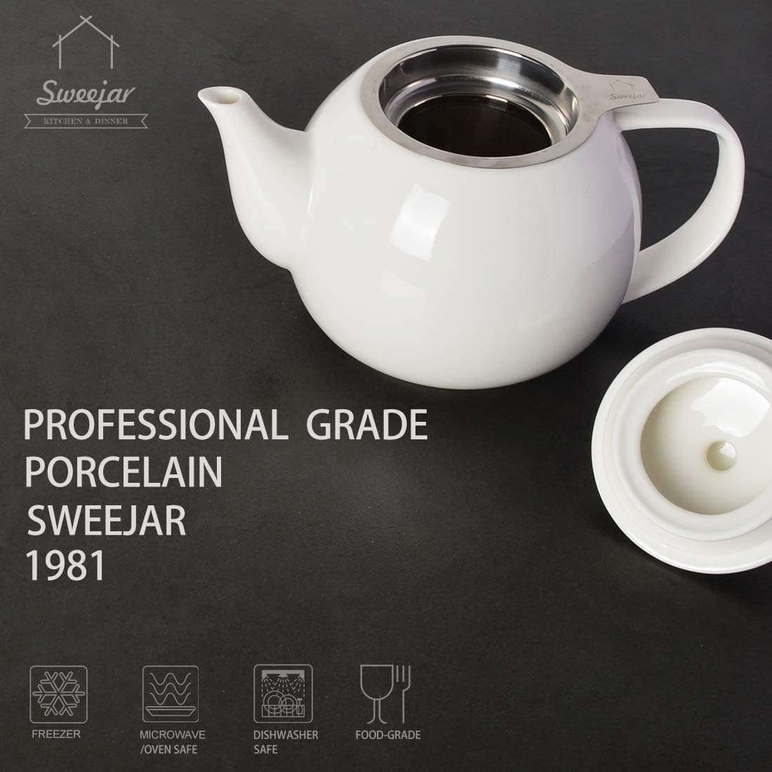 Sweejar Porcelain Teapot with Removable Stainless Steel Infuser,Microwave & Dishwasher Safe Tea Pots for Loose Tea,Tea Infuser Pots for Chrismas Women Gift (30oz Blue)