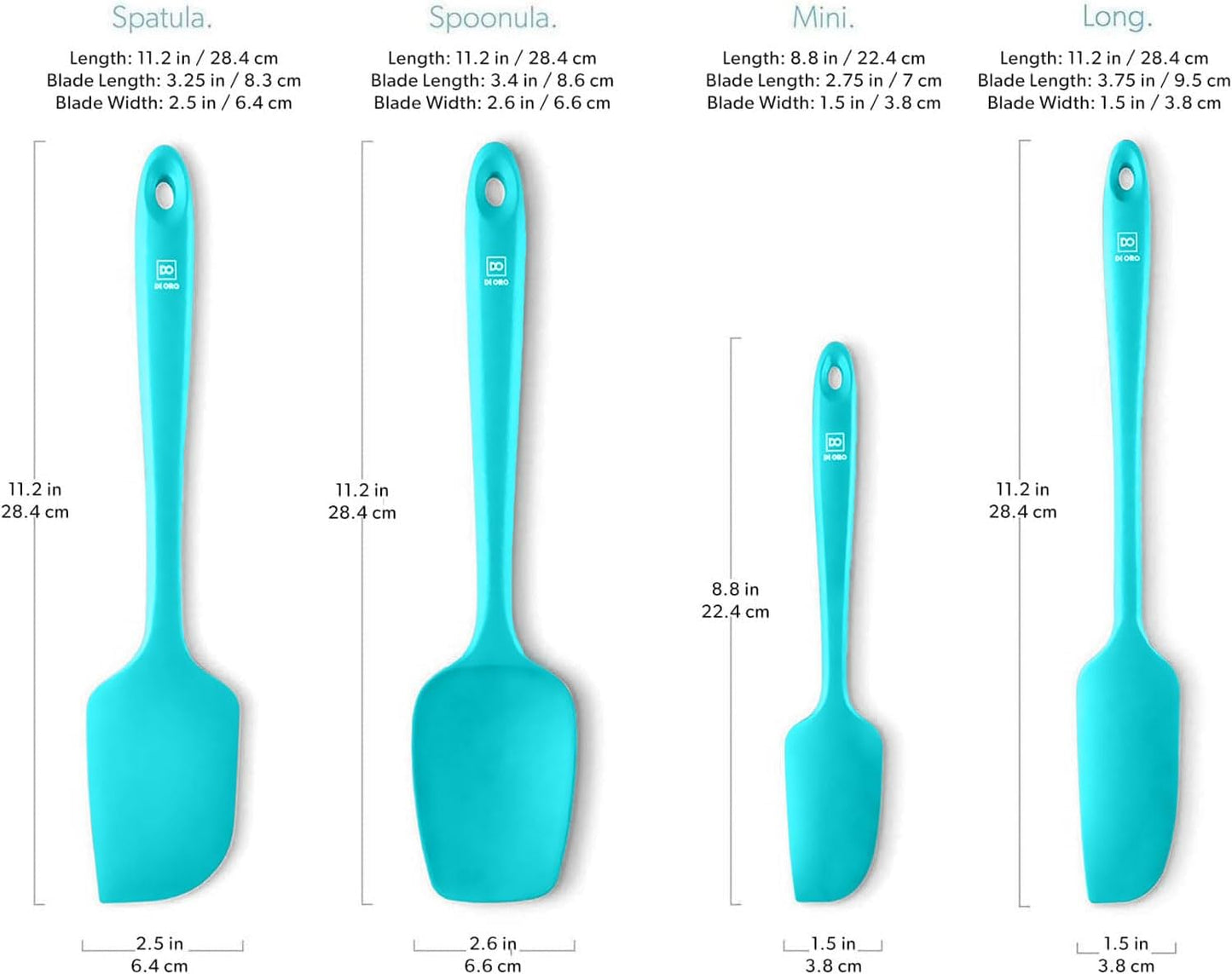 DI ORO Silicone Spatula Set - Rubber Kitchen Spatulas for Baking, Cooking, & Mixing - 600°F Heat-Resistant & BPA Free Silicone Scraper Spatulas for Nonstick Cookware - Dishwasher Safe (4pc, Teal)