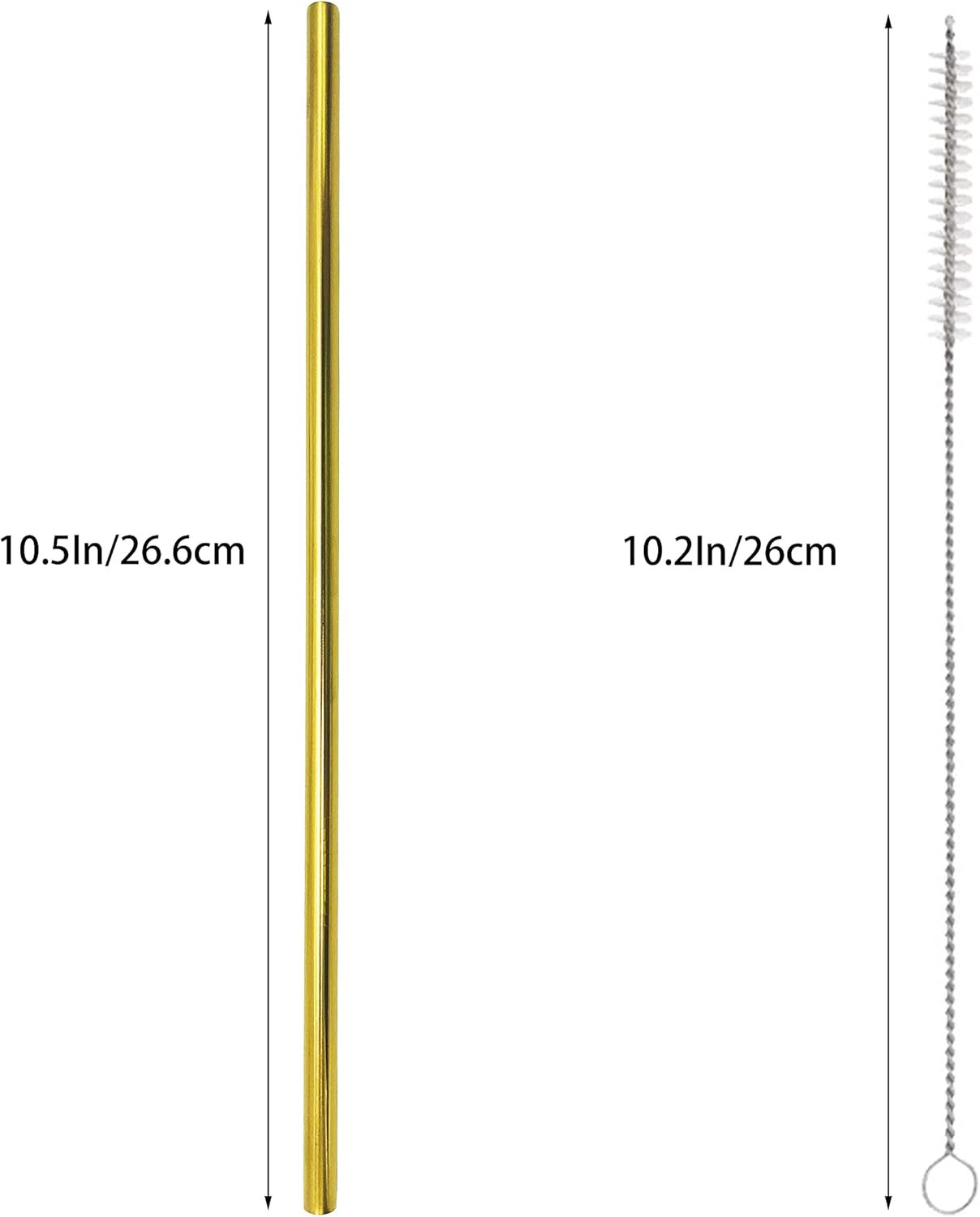 10 Pcs Stainless Steel Straws, Reusable Drinking Straws, Straight Metal Straw Sets with 2 Pcs Cleaning Brushes (10.5 Inch, Gold)