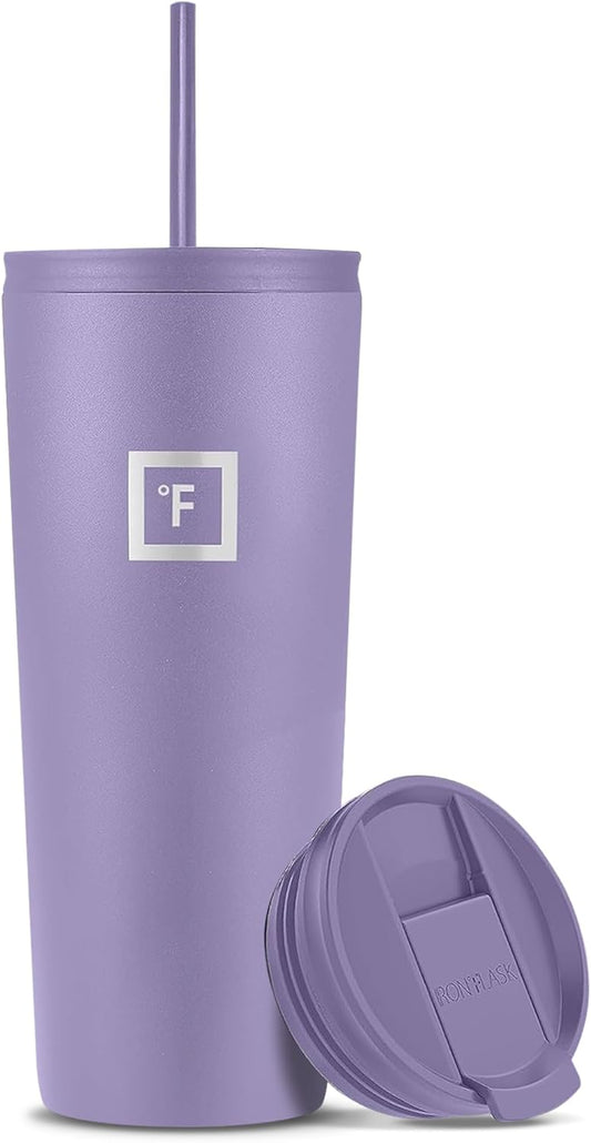 IRON °FLASK Classic Tumbler - Vacuum Insulated Stainless Steel Water Bottle, Double Walled, Drinking Cup, Insulated Travel Mug (Lavender, 24 oz Solid Lid)
